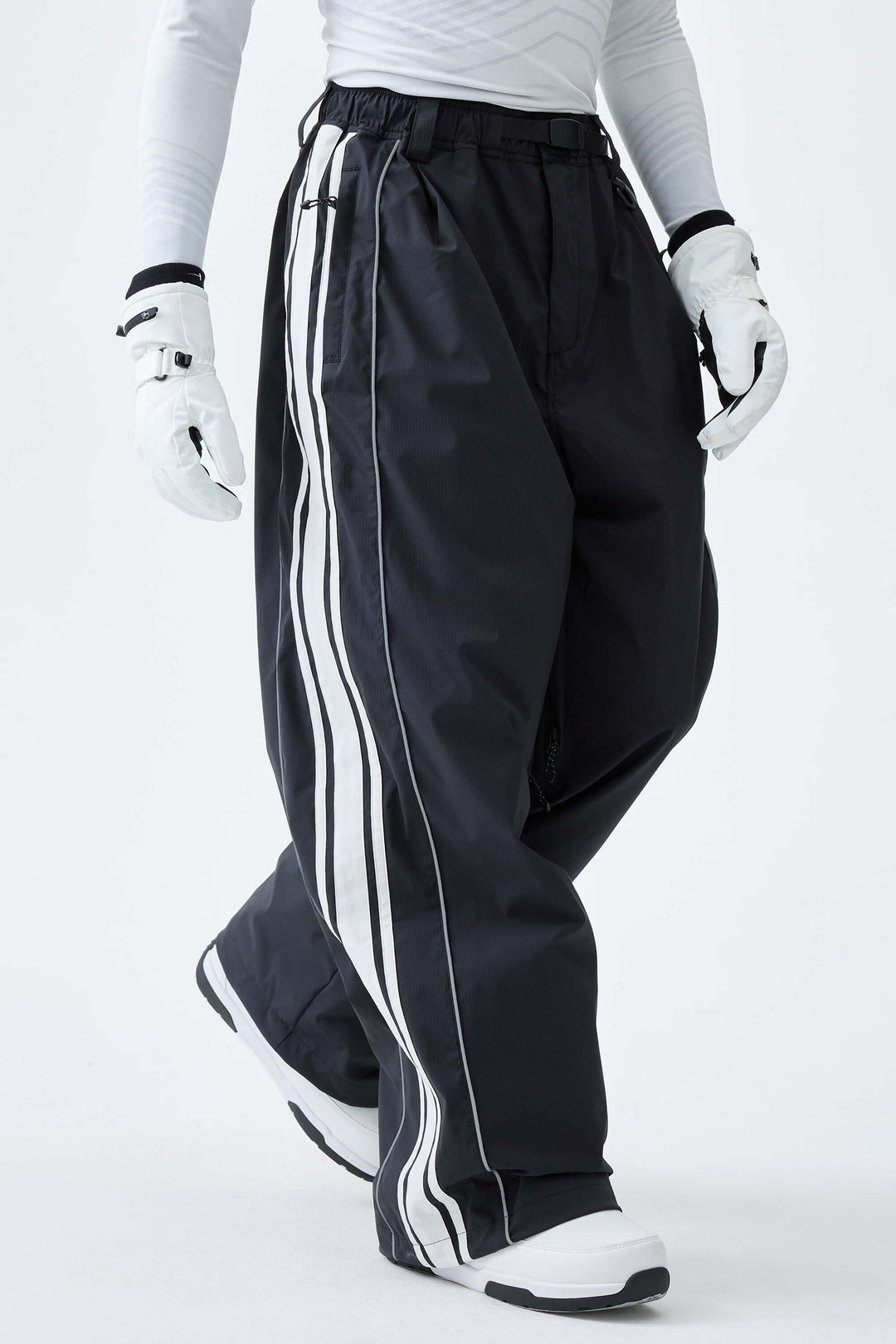 Men's Off White Retro Baggy Side Stripe Reflective Snow Pants