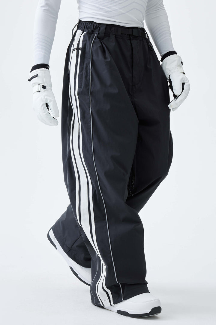 Men's Off White Retro Baggy Side Stripe Reflective Snow Pants