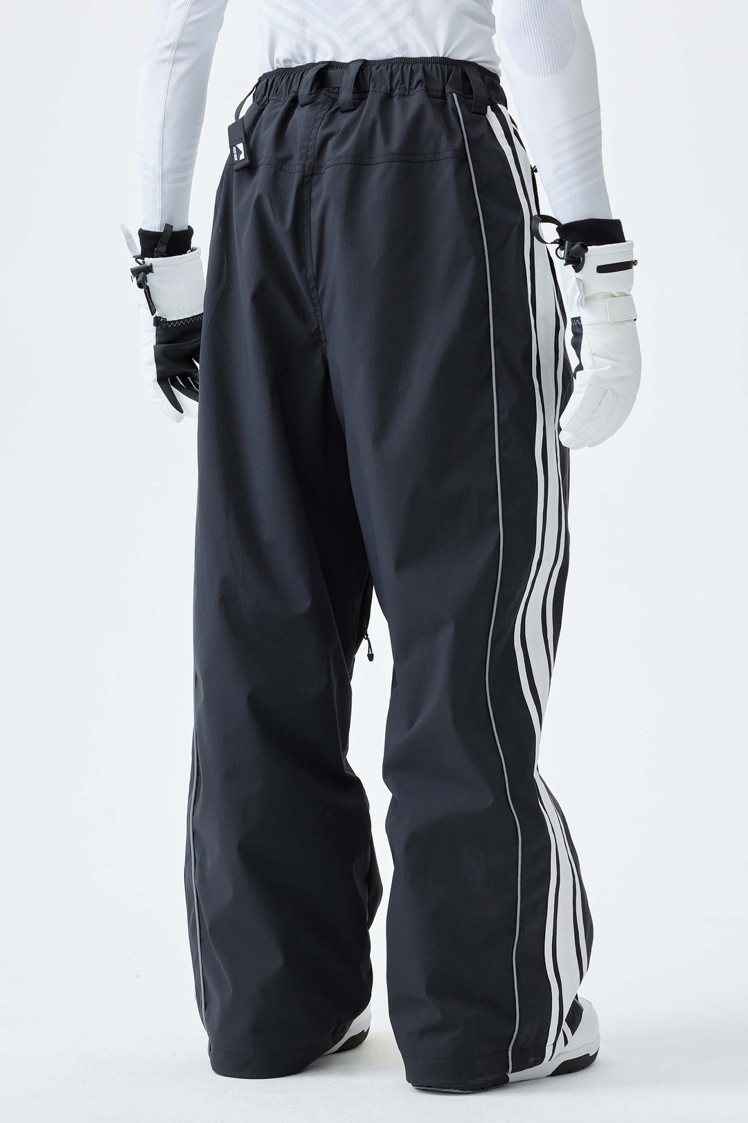 Men's Black Retro Baggy Side Stripe Reflective Snow Pants