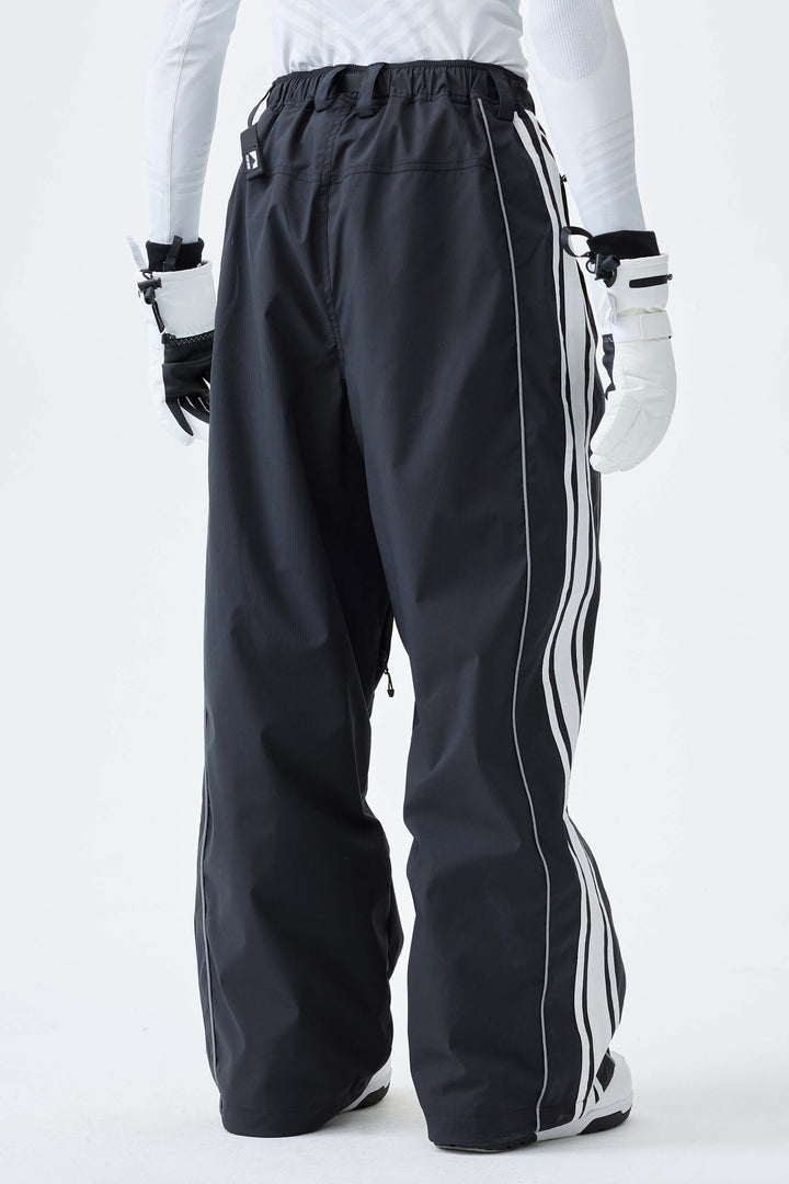 Men's Black Retro Baggy Side Stripe Reflective Snow Pants