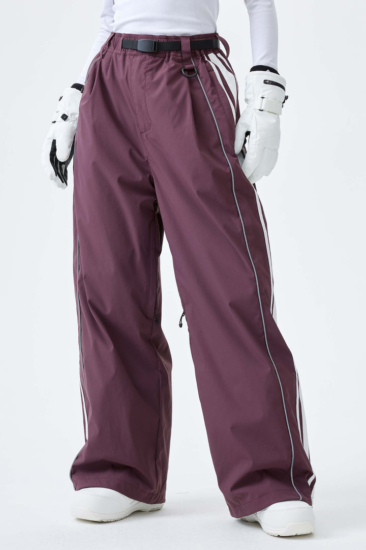 Women's Black Retro Baggy Side Stripe Reflective Snow Pants