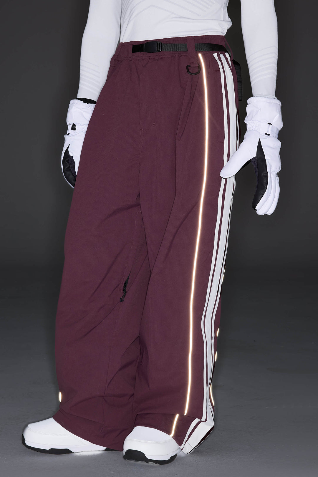 Women's Black Retro Baggy Side Stripe Reflective Snow Pants