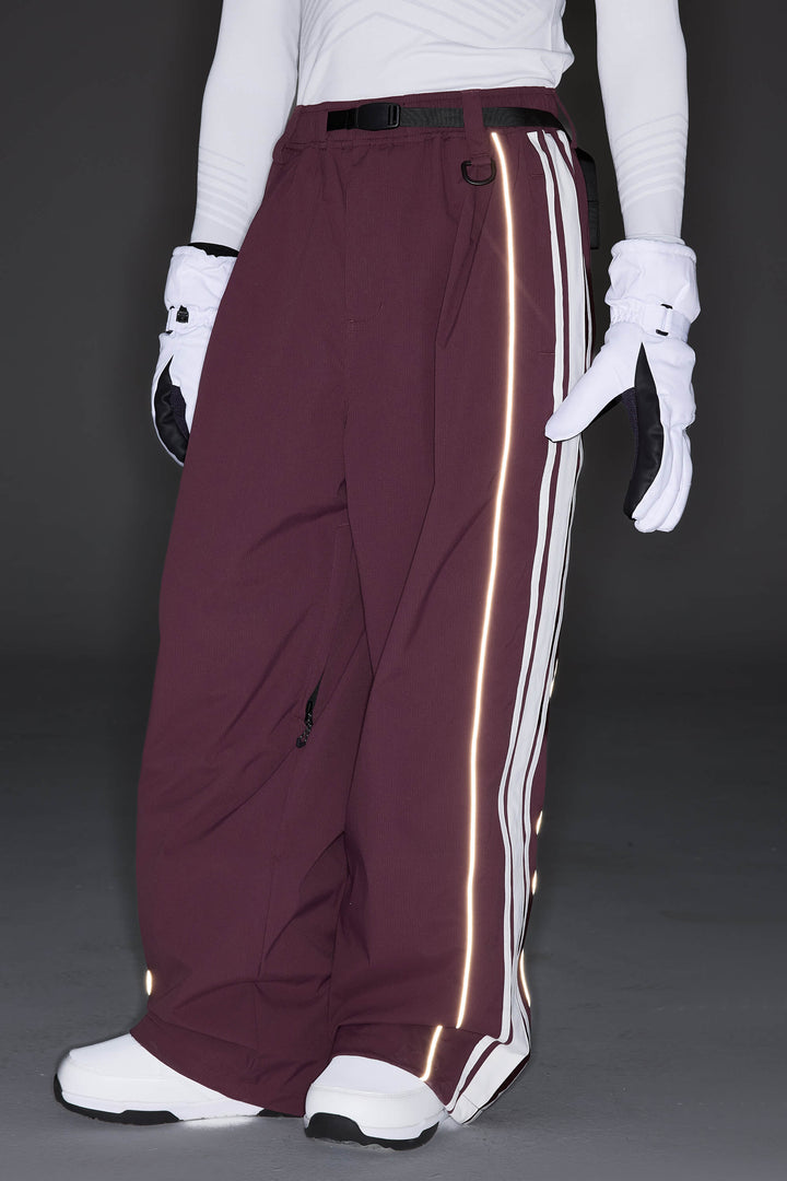 Women's Black Retro Baggy Side Stripe Reflective Snow Pants