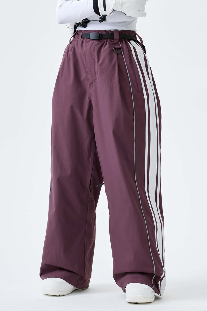 Women's Black Retro Baggy Side Stripe Reflective Snow Pants