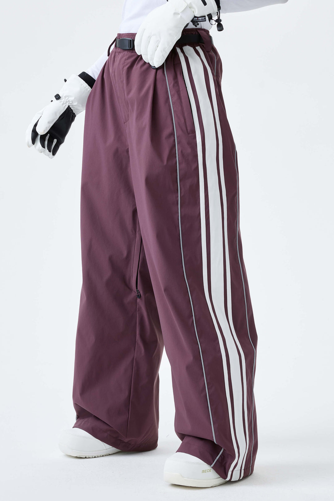 Women's Plum Noir Retro Baggy Side Stripe Reflective Snow Pants