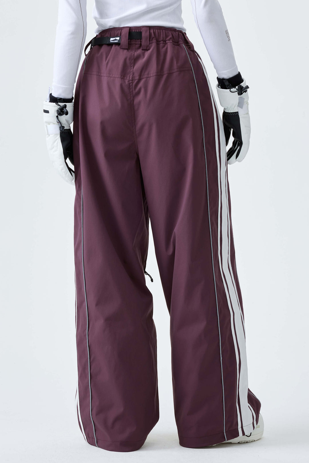 Women's Plum Noir Retro Baggy Side Stripe Reflective Snow Pants