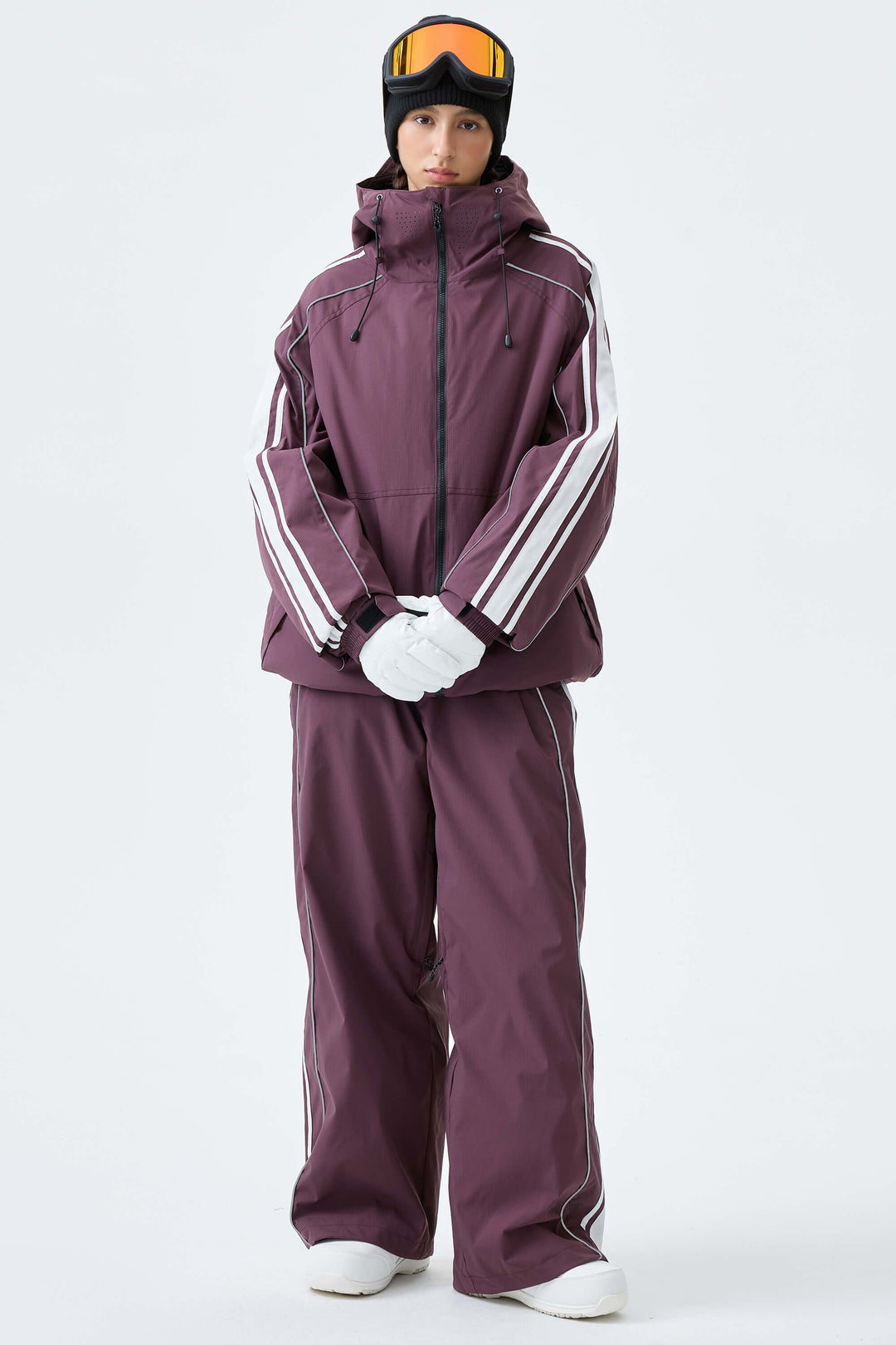 Women's Plum Noir Retro Baggy Side Stripe Reflective Snow Pants