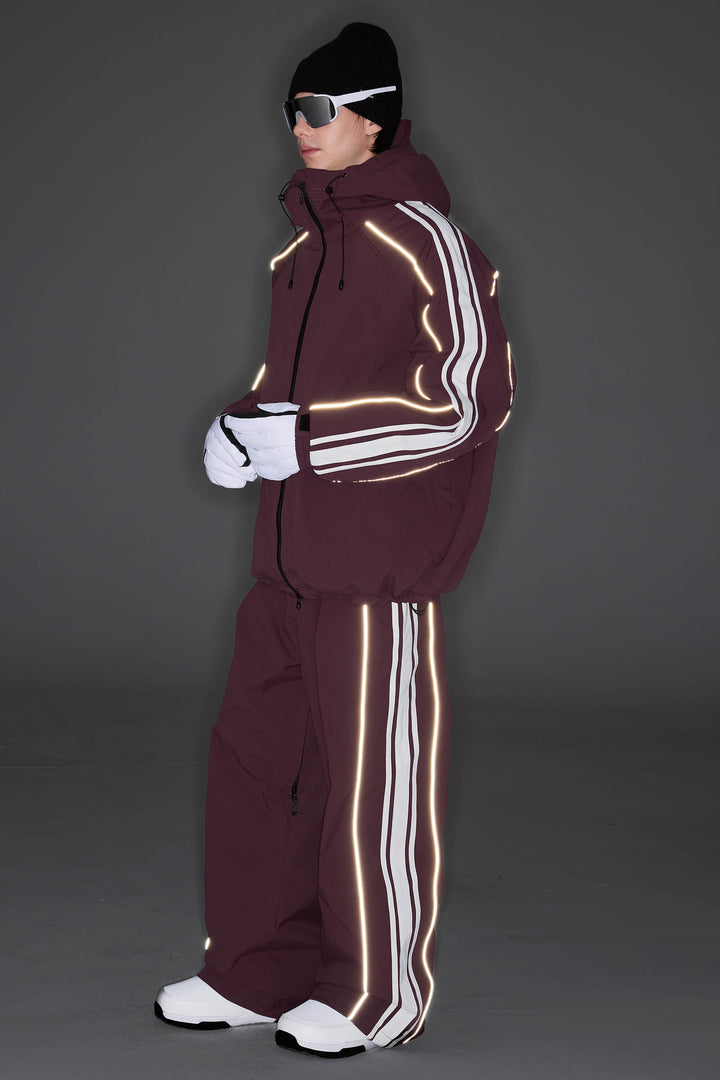 Women's Plum Noir Retro Baggy Side Stripe Reflective Snow Pants