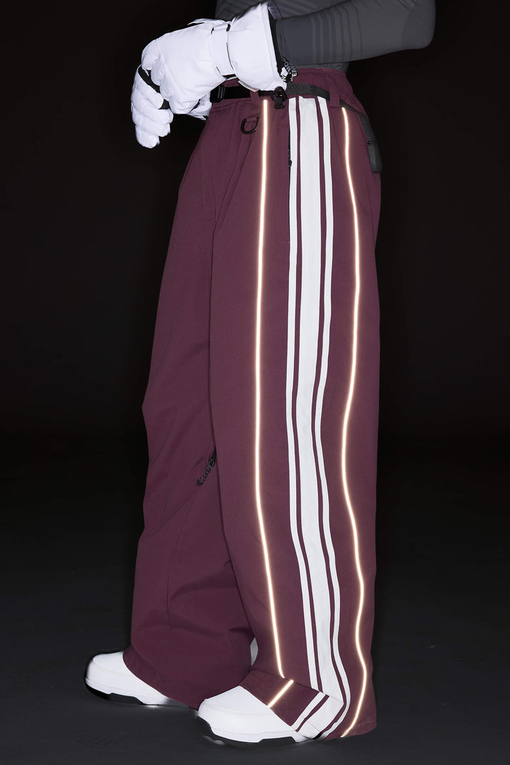 Men's Off White Retro Baggy Side Stripe Reflective Snow Pants