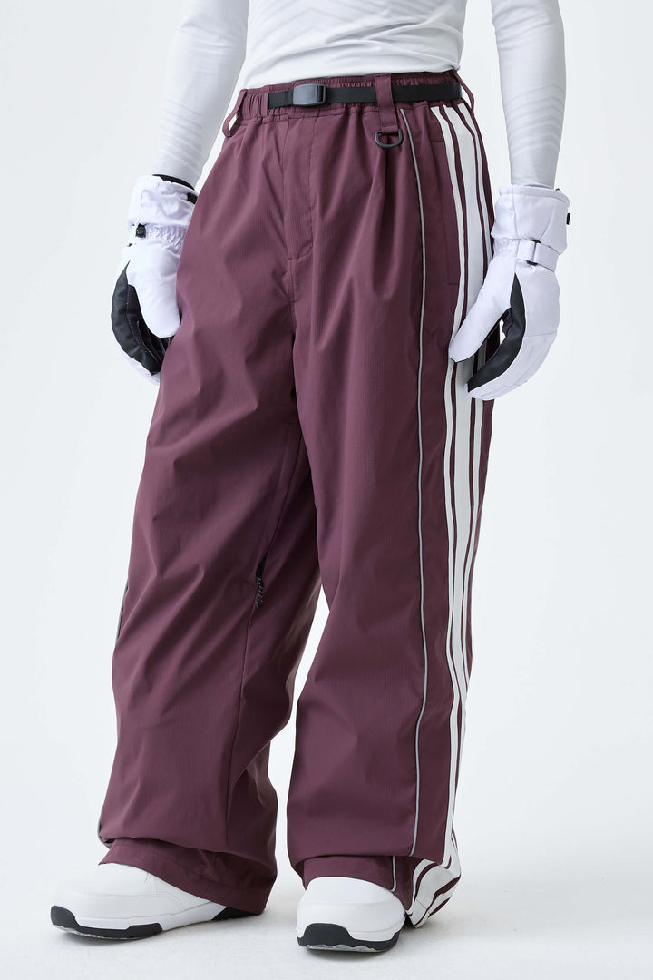 Men's Off White Retro Baggy Side Stripe Reflective Snow Pants