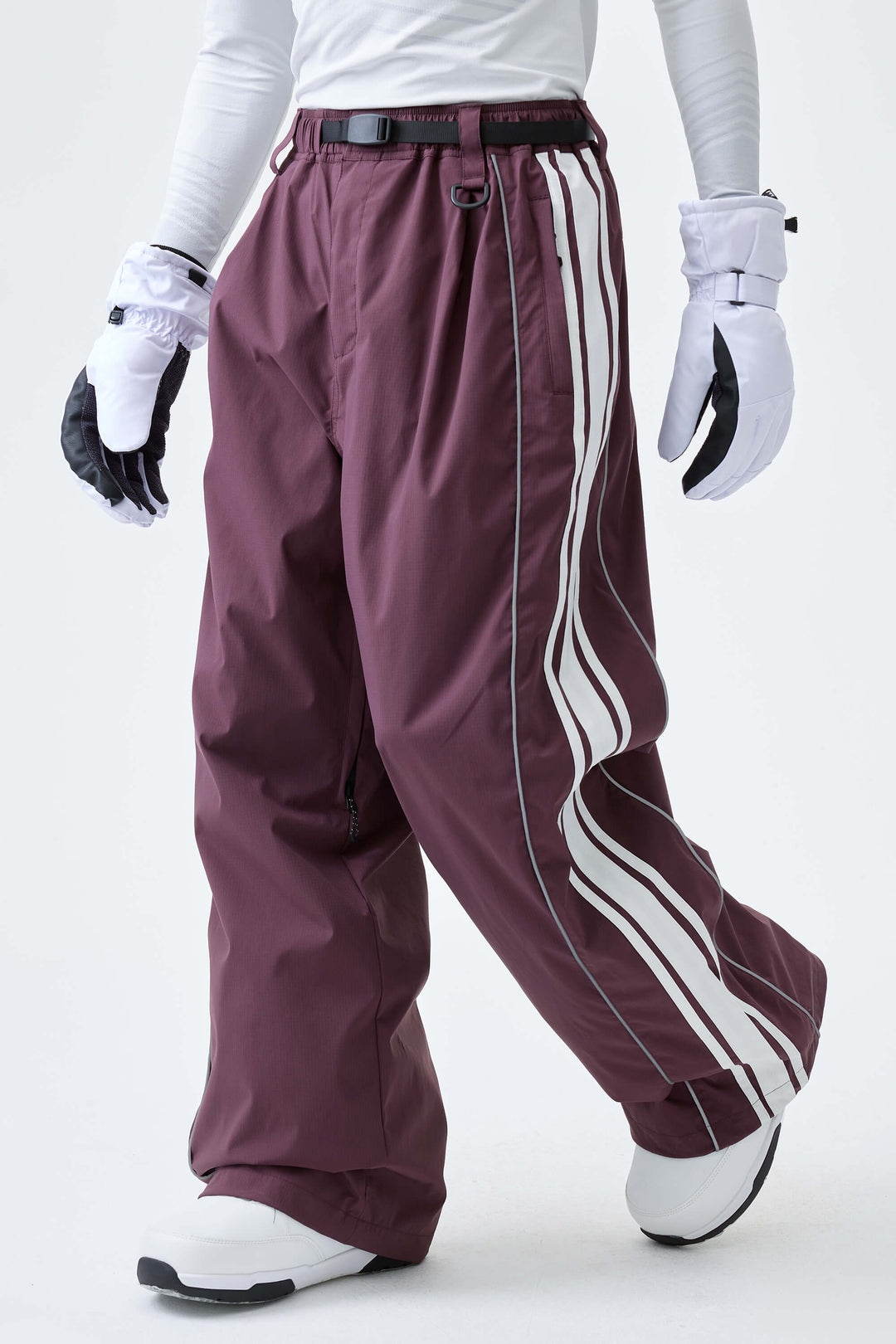 Men's Plum Noir Retro Baggy Side Stripe Reflective Snow Pants
