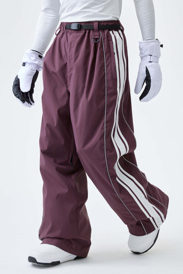 Men's Plum Noir Retro Baggy Side Stripe Reflective Snow Pants