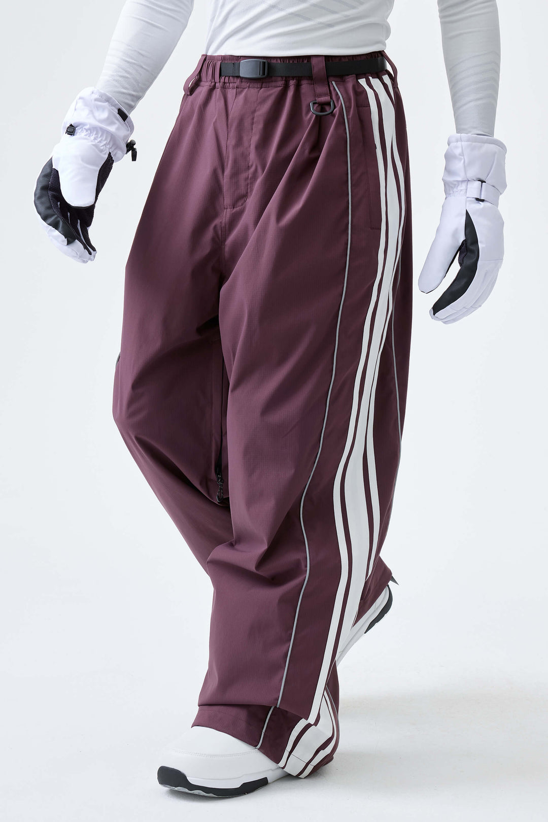 Men's Off White Retro Baggy Side Stripe Reflective Snow Pants