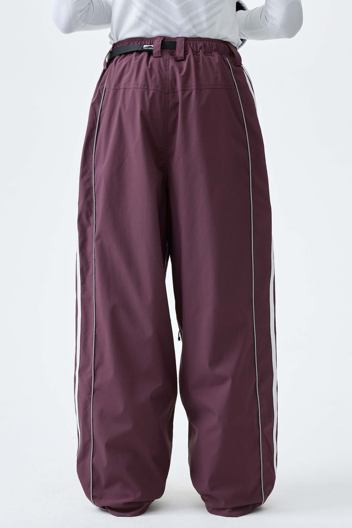 Men's Plum Noir Retro Baggy Side Stripe Reflective Snow Pants