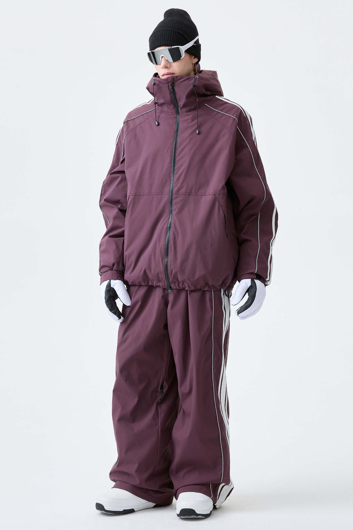 Men's Plum Noir Retro Baggy Side Stripe Reflective Snow Pants