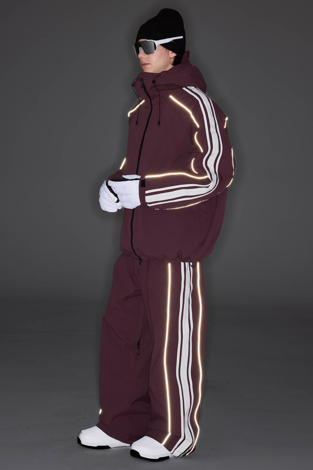 Men's Plum Noir Retro Baggy Side Stripe Reflective Snow Pants