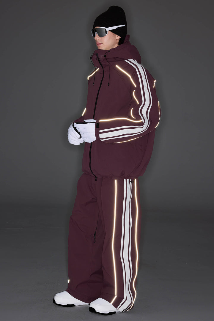 Men's Plum Noir Retro Baggy Side Stripe Reflective Snow Pants