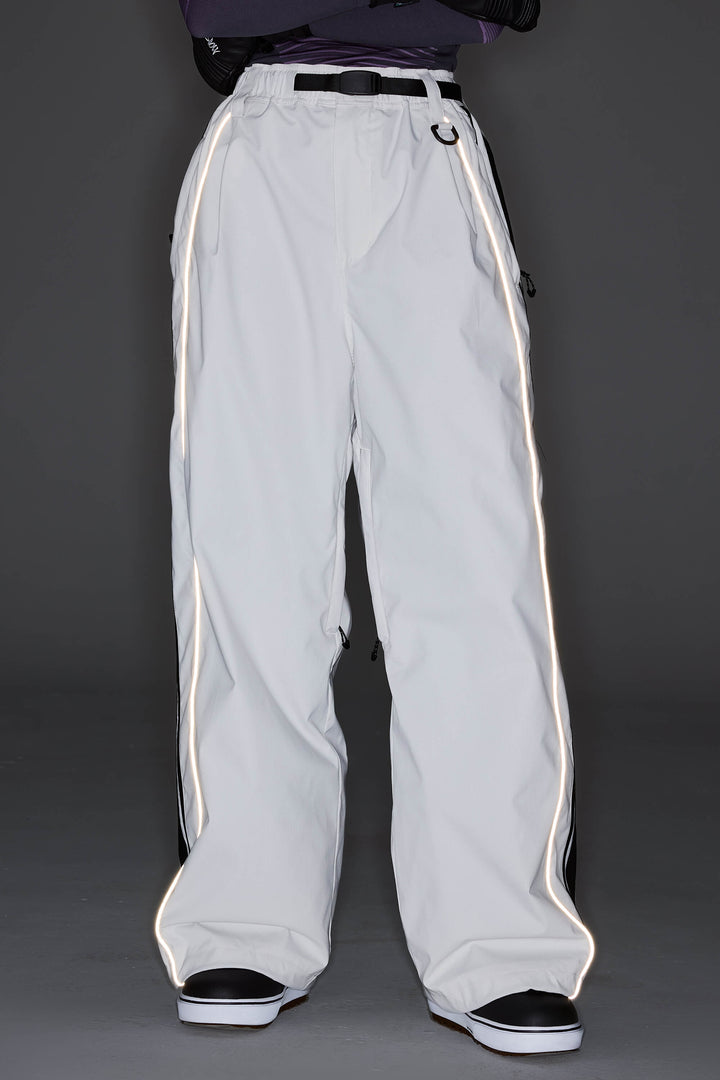 Women's Black Retro Baggy Side Stripe Reflective Snow Pants