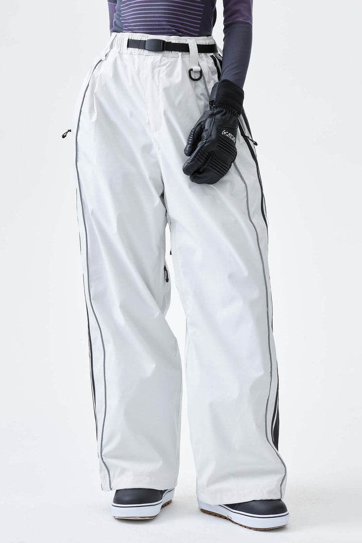 Women's Black Retro Baggy Side Stripe Reflective Snow Pants