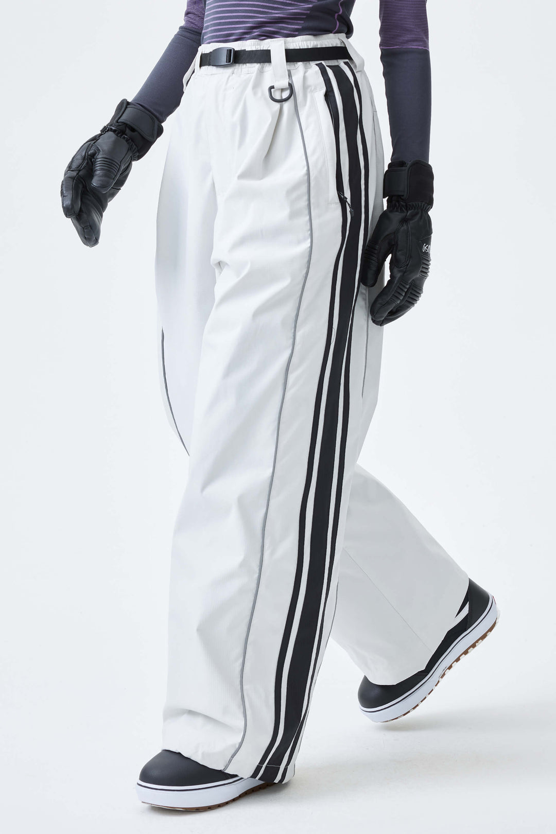 Women's Black Retro Baggy Side Stripe Reflective Snow Pants