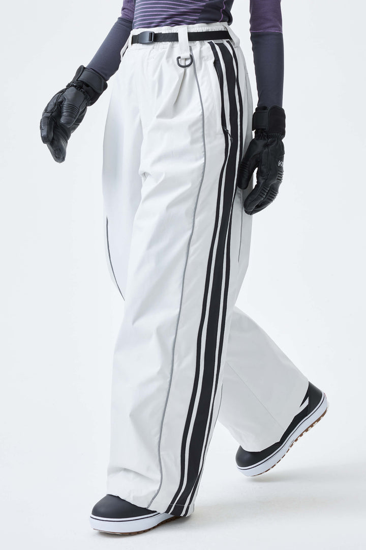 Women's Black Retro Baggy Side Stripe Reflective Snow Pants