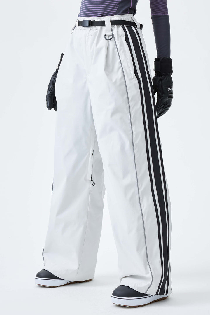Women's Off White Retro Baggy Side Stripe Reflective Snow Pants