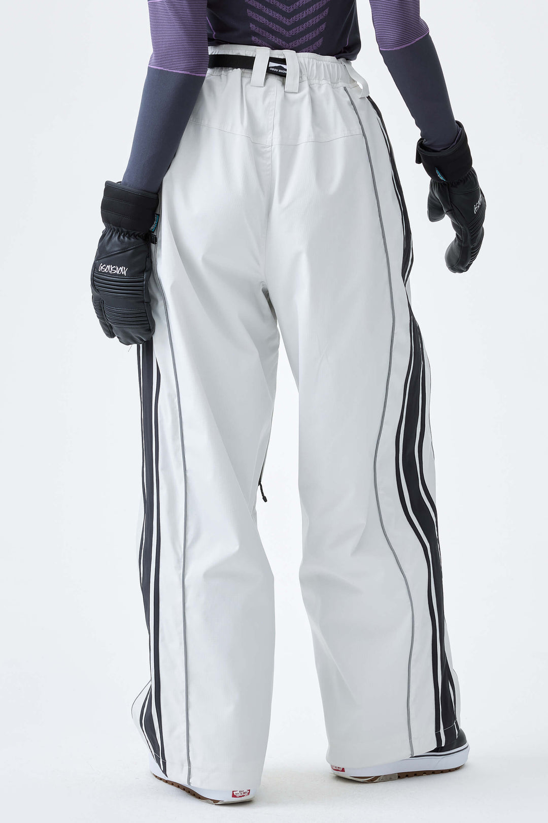 Women's Off White Retro Baggy Side Stripe Reflective Snow Pants