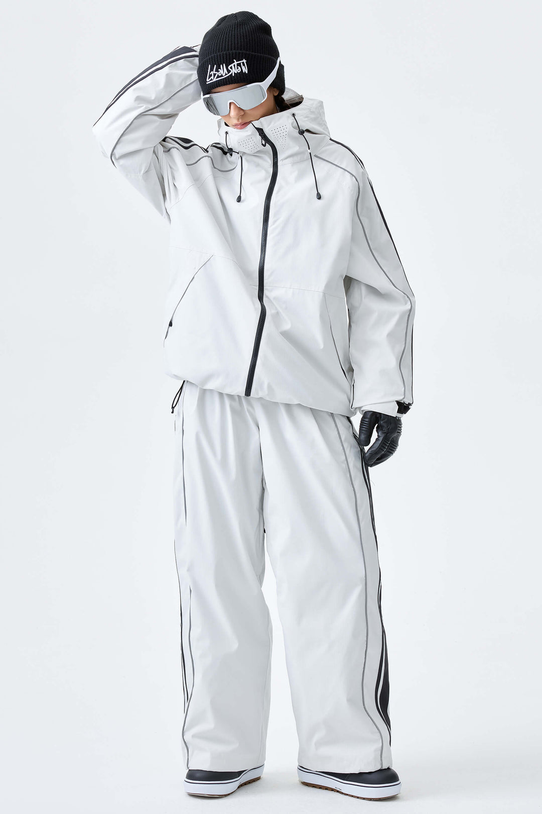 Women's Off White Retro Baggy Side Stripe Reflective Snow Pants