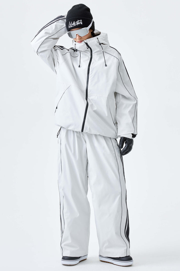 Women's Off White Retro Baggy Side Stripe Reflective Snow Pants