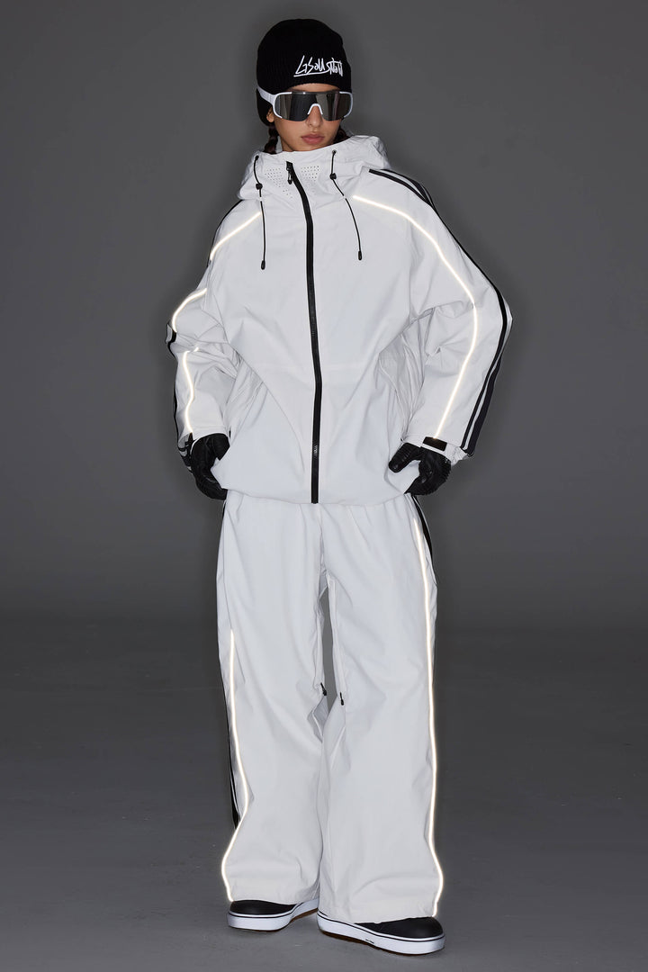 Women's Off White Retro Baggy Side Stripe Reflective Snow Pants