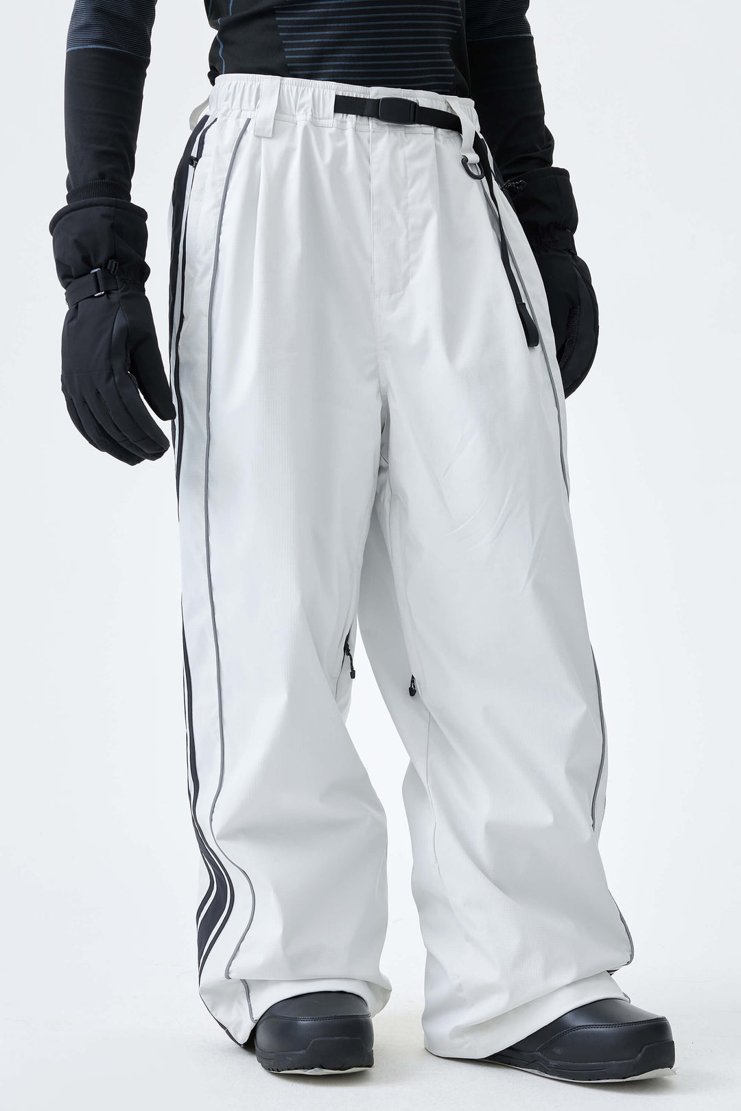 Men's Off White Retro Baggy Side Stripe Reflective Snow Pants
