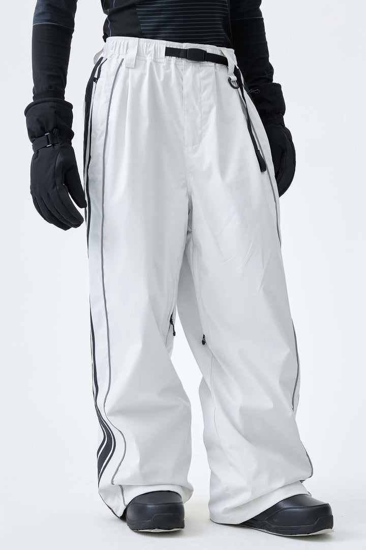 Men's Off White Retro Baggy Side Stripe Reflective Snow Pants