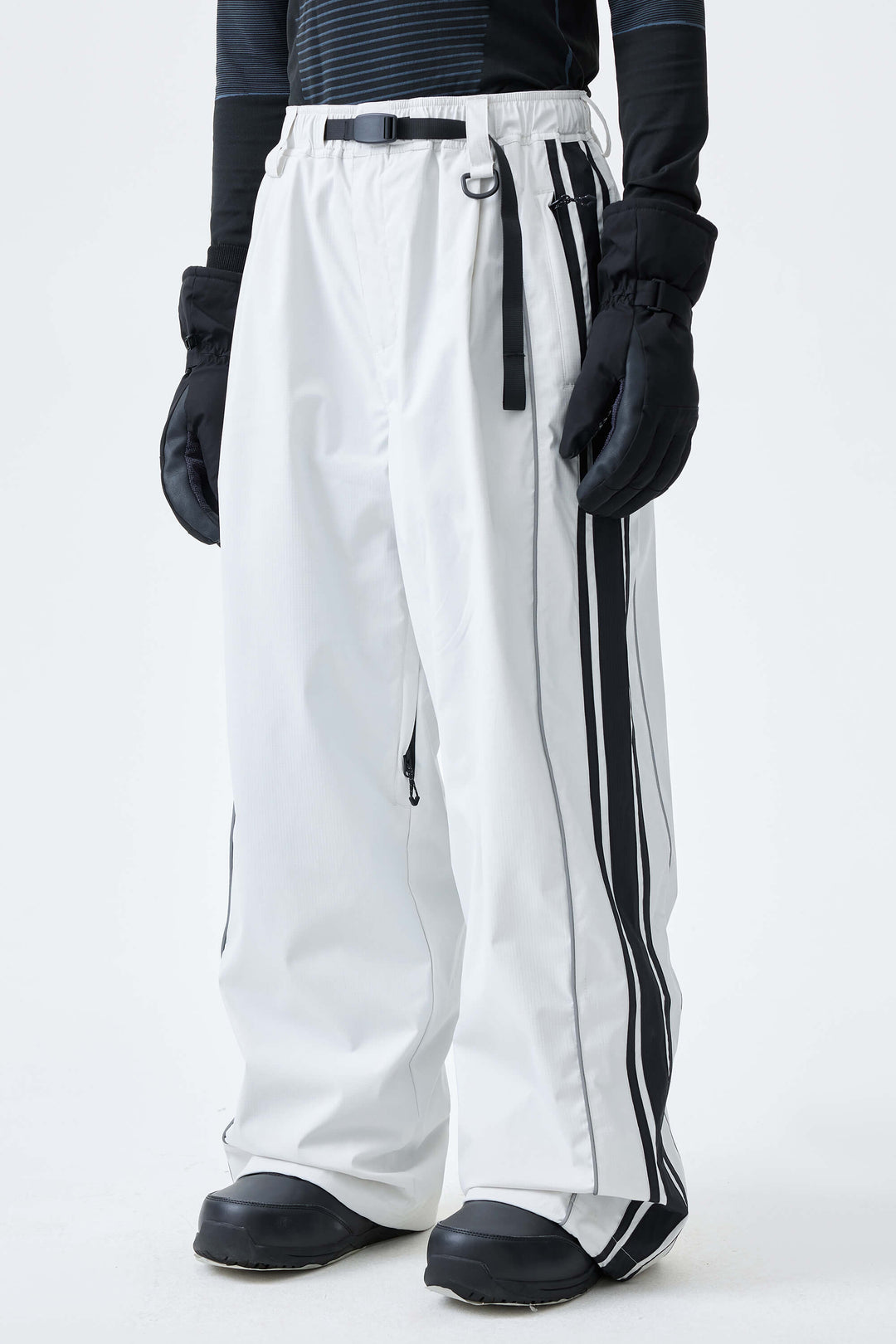 Men's Off White Retro Baggy Side Stripe Reflective Snow Pants