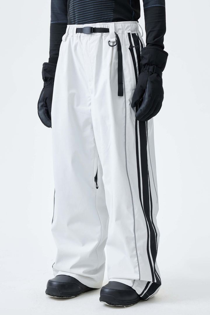 Men's Off White Retro Baggy Side Stripe Reflective Snow Pants