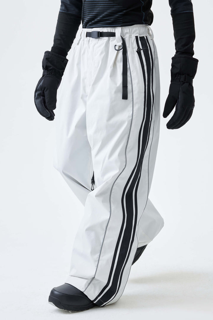 Men's Off White Retro Baggy Side Stripe Reflective Snow Pants