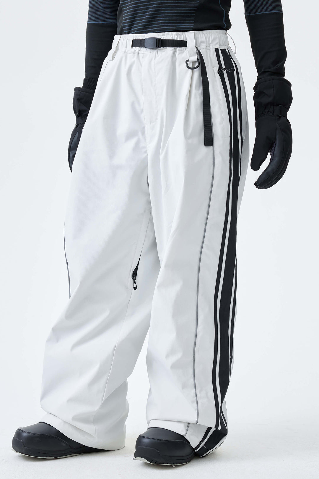 Men's Off White Retro Baggy Side Stripe Reflective Snow Pants