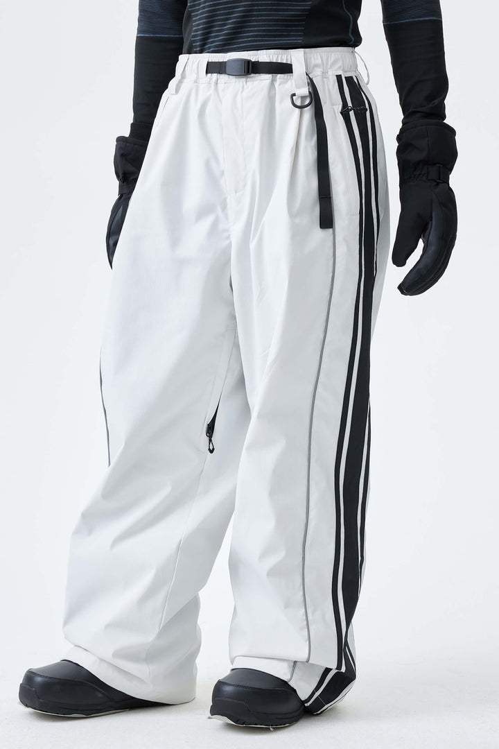 Men's Off White Retro Baggy Side Stripe Reflective Snow Pants