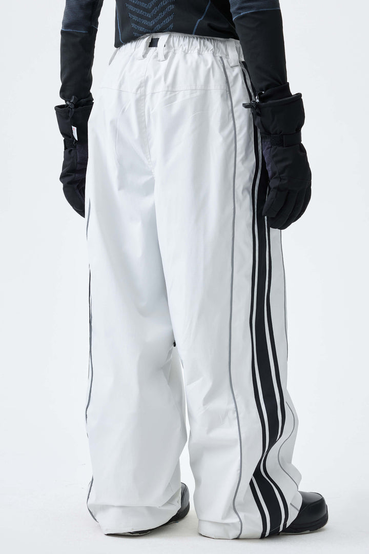 Men's Off White Retro Baggy Side Stripe Reflective Snow Pants