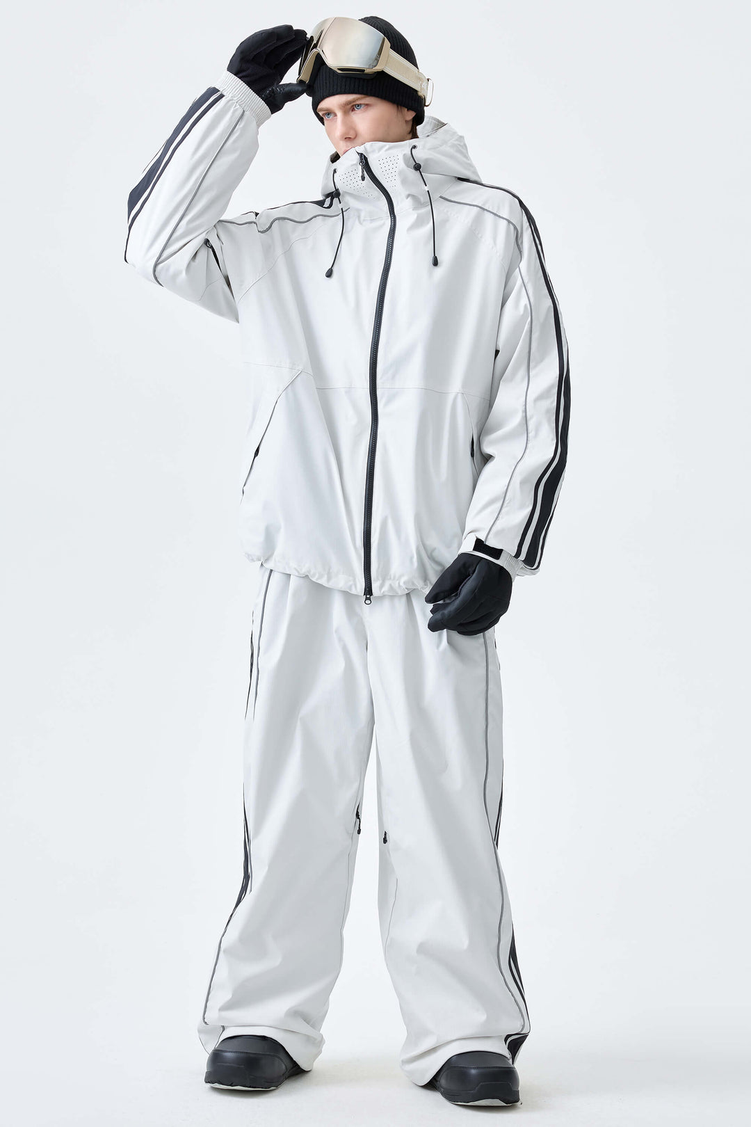 Men's Off White Retro Baggy Side Stripe Reflective Snow Pants