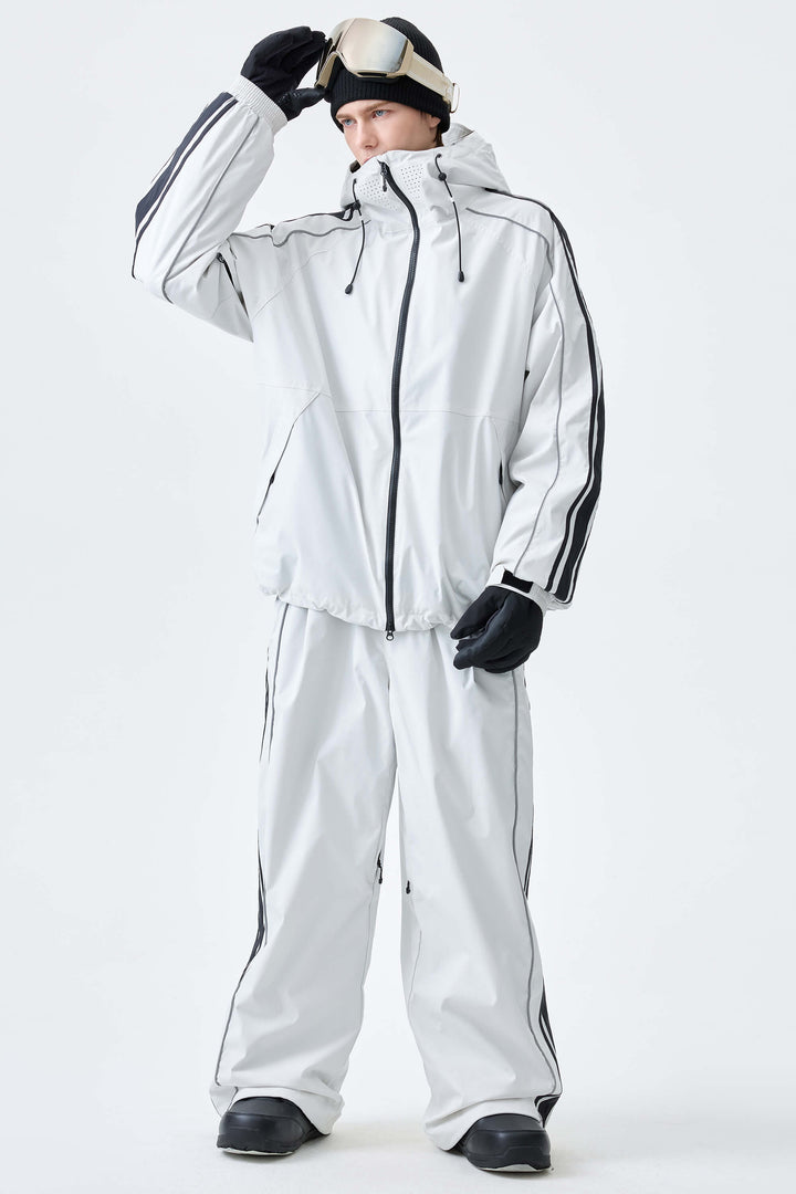 Men's Off White Retro Baggy Side Stripe Reflective Snow Pants