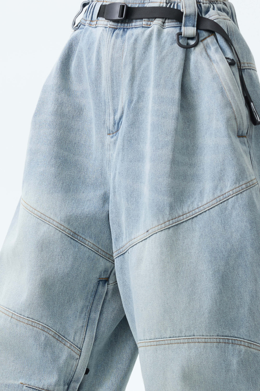Women's Ice Blue Wash Real Denim Articulated-Knee Baggy Snow Pants