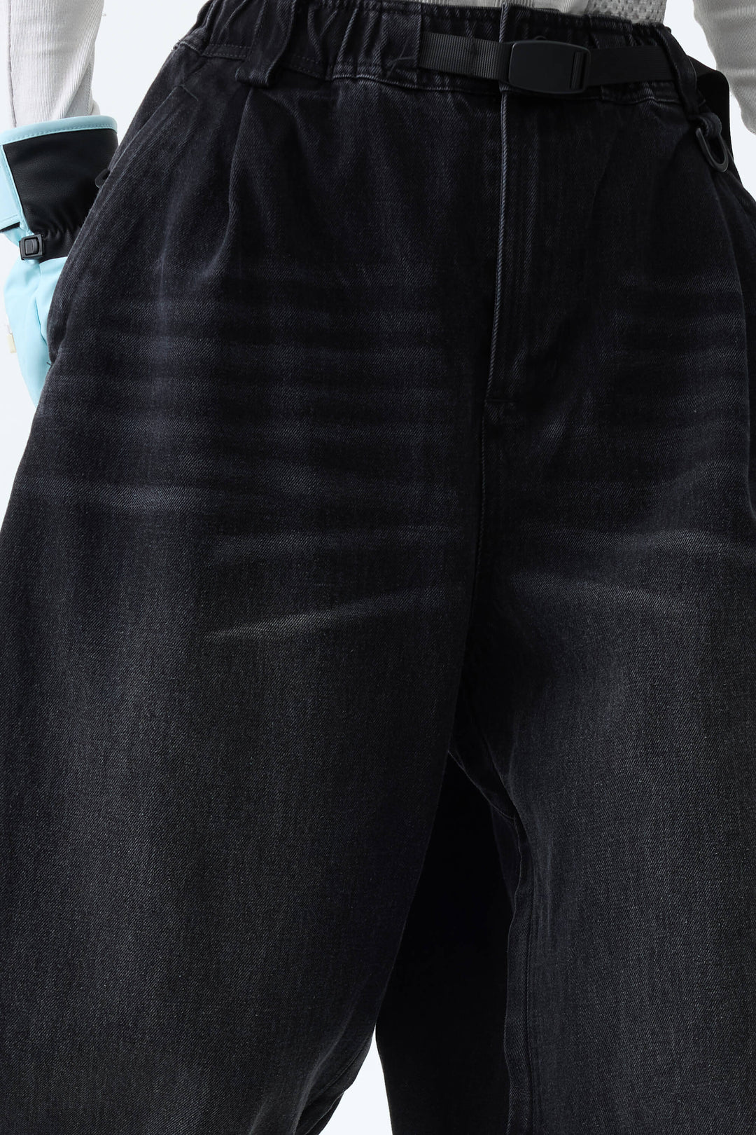 Women's Washed Black Real Denim Vintage-Wash Baggy Snow Pants