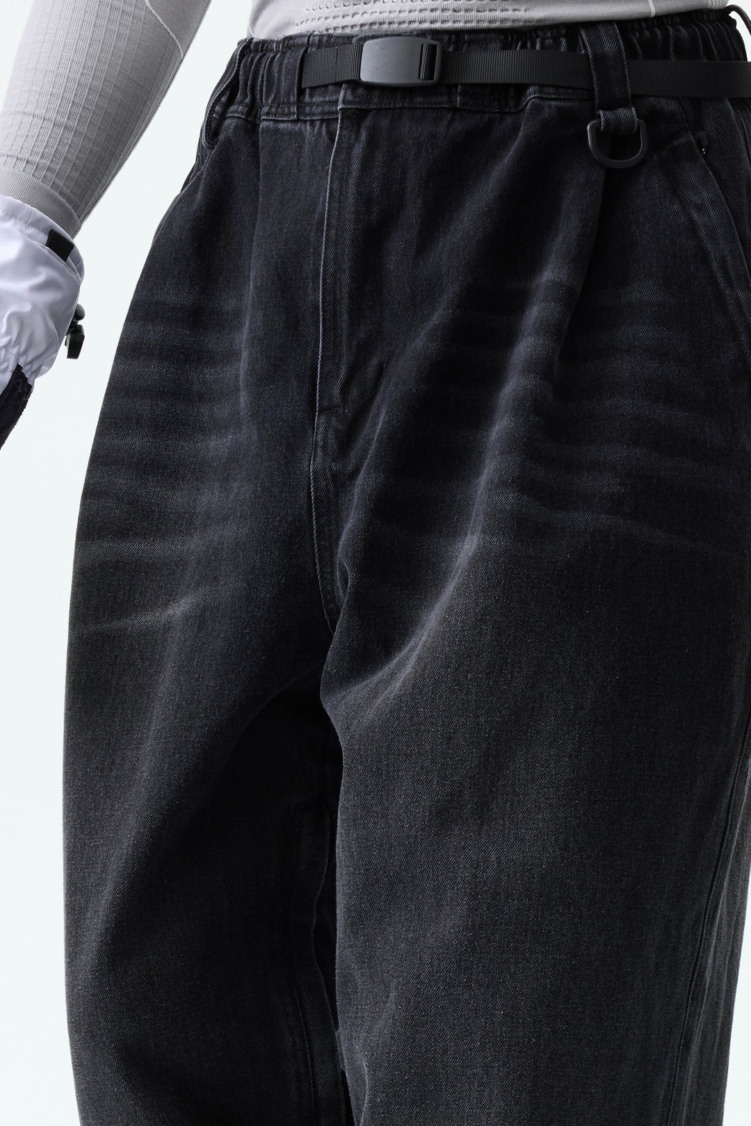 Men's Washed Black Real Denim Vintage-Wash Baggy Snow Pants
