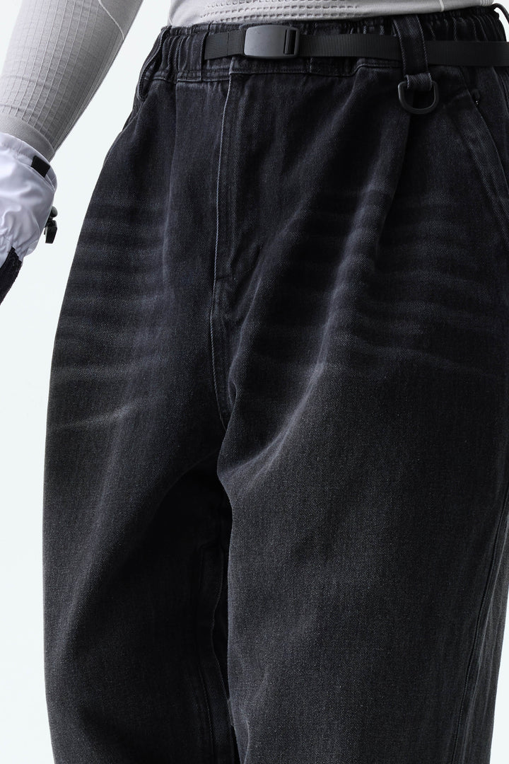 Men's Washed Black Real Denim Vintage-Wash Baggy Snow Pants