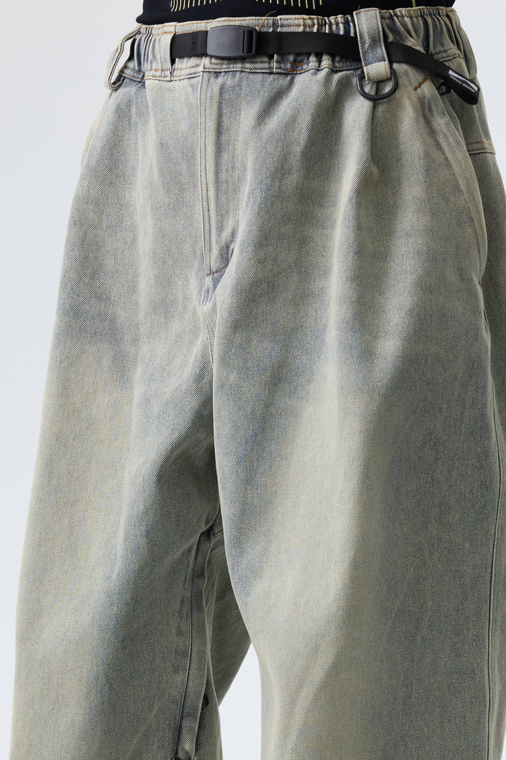 Men's Washed Olive Real Denim Vintage-Wash Baggy Snow Pants