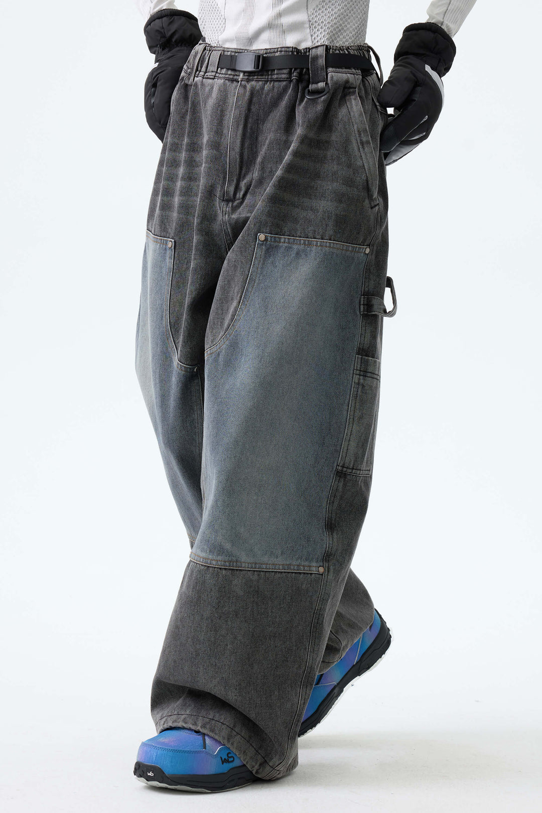 Women's Washed Olive Real Denim Utility-Panel Baggy Snow Pants