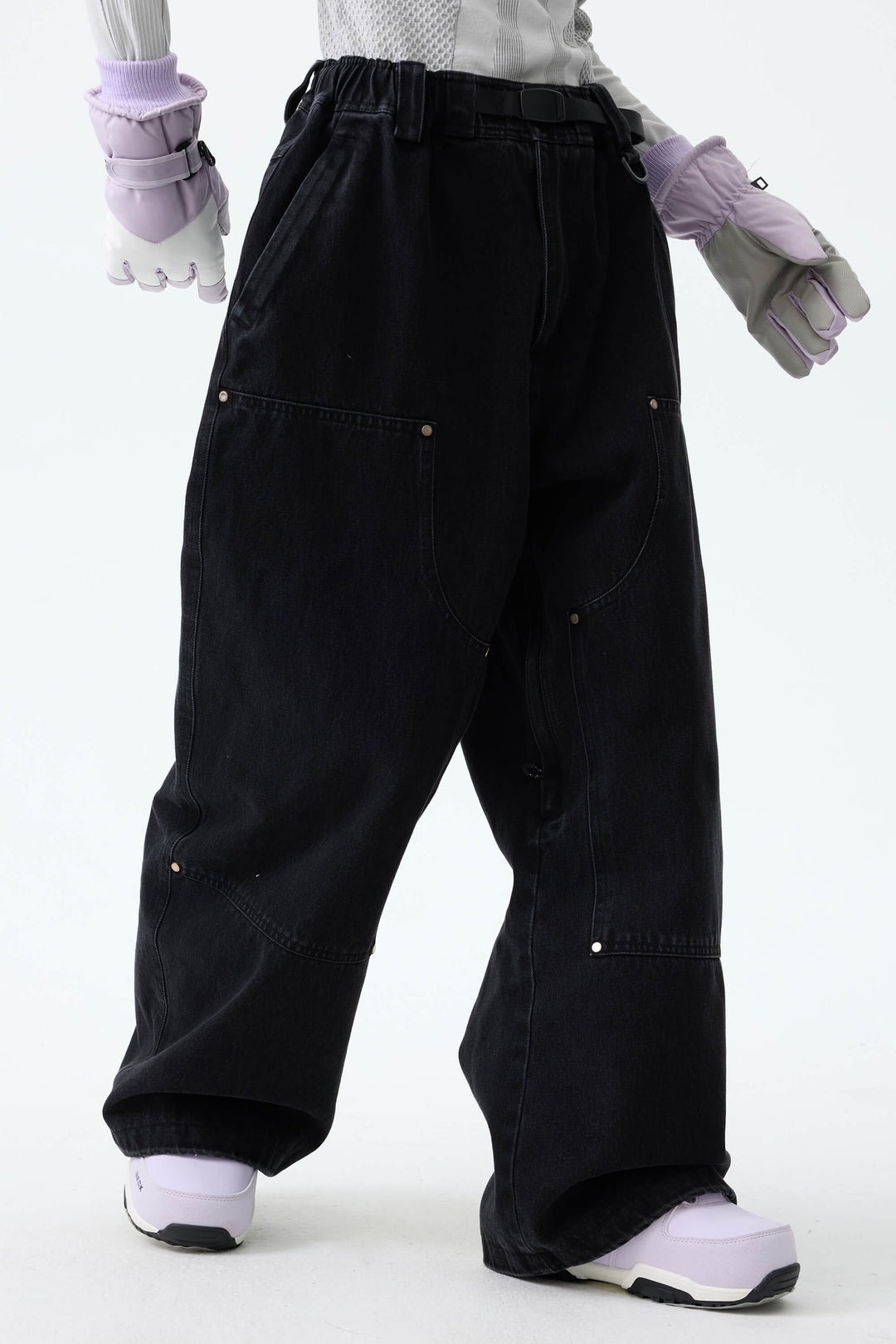 Women's Washed Olive Real Denim Utility-Panel Baggy Snow Pants