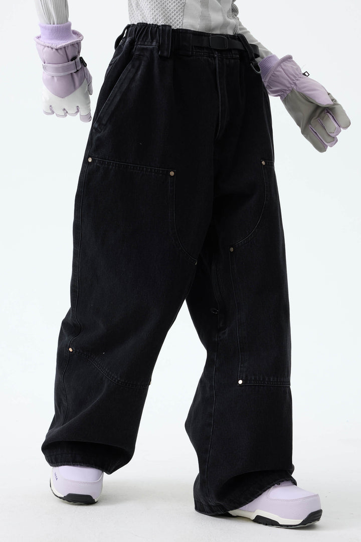 Women's Washed Olive Real Denim Utility-Panel Baggy Snow Pants