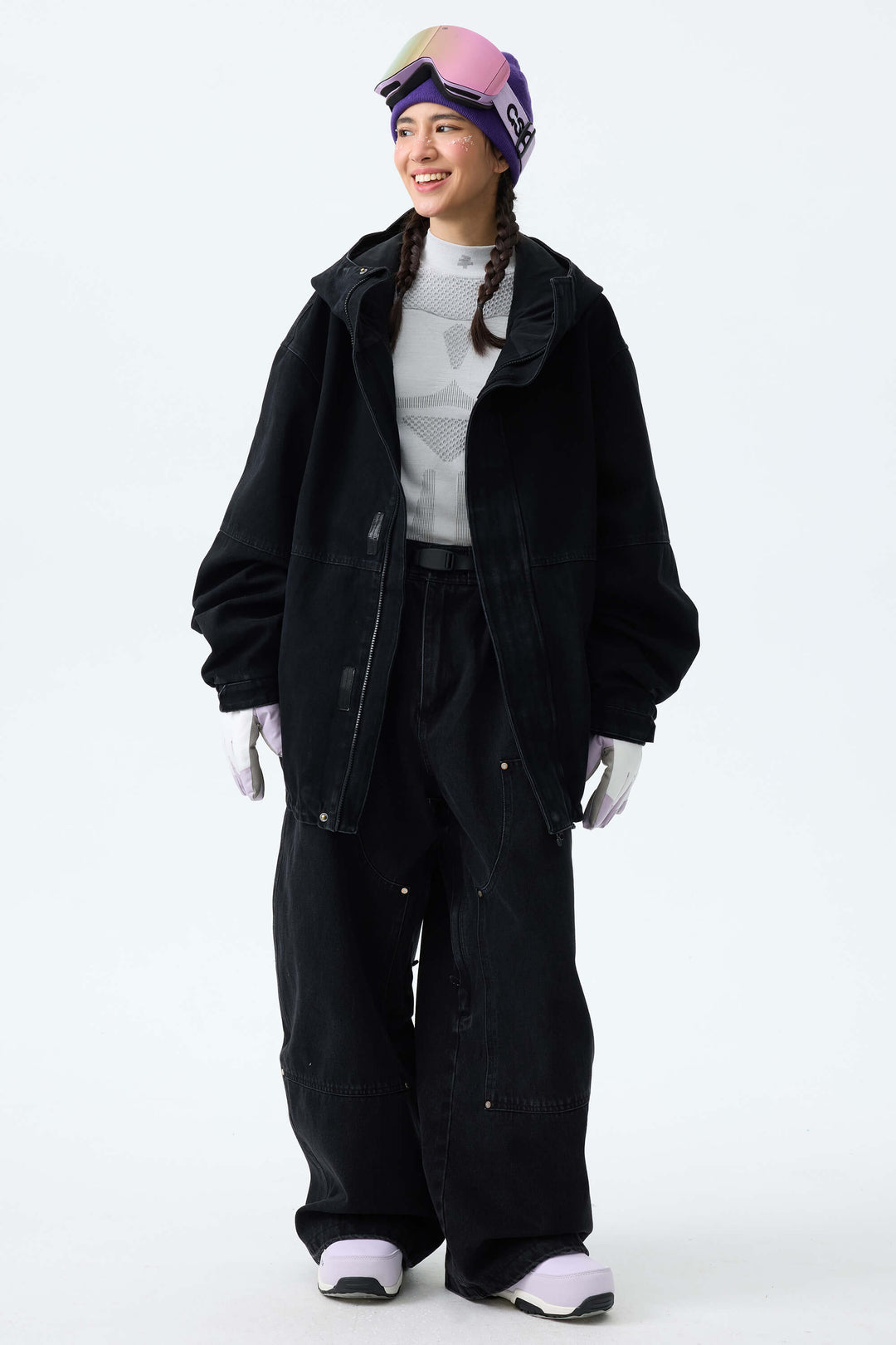 Women's Washed Olive Real Denim Utility-Panel Baggy Snow Pants