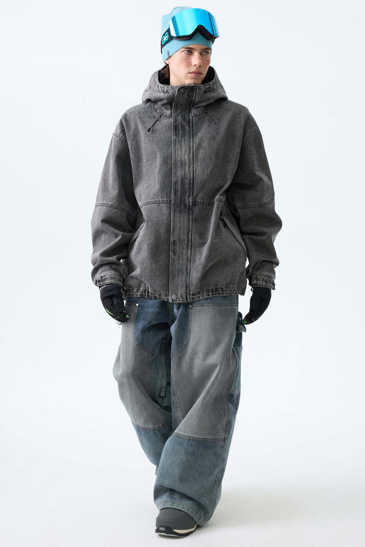 Men's Washed Olive Real Denim Utility-Panel Baggy Snow Pants